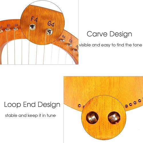 Miniatura 13 de Mr.Power Arpa de lira, 21 cuerdas de metal para amantes de la música, principiantes, amigos con llave de afinación, juego de cuerdas de repuesto