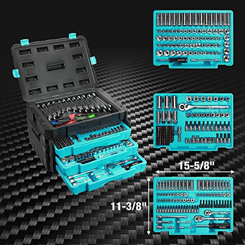 DURATECH 497-Piece Mechanics Tool Set, Include SAE/Metric Sockets, 90-Tooth Ratchet and Wrench Set in 3 Drawer Tool Box - Thumbnail 2
