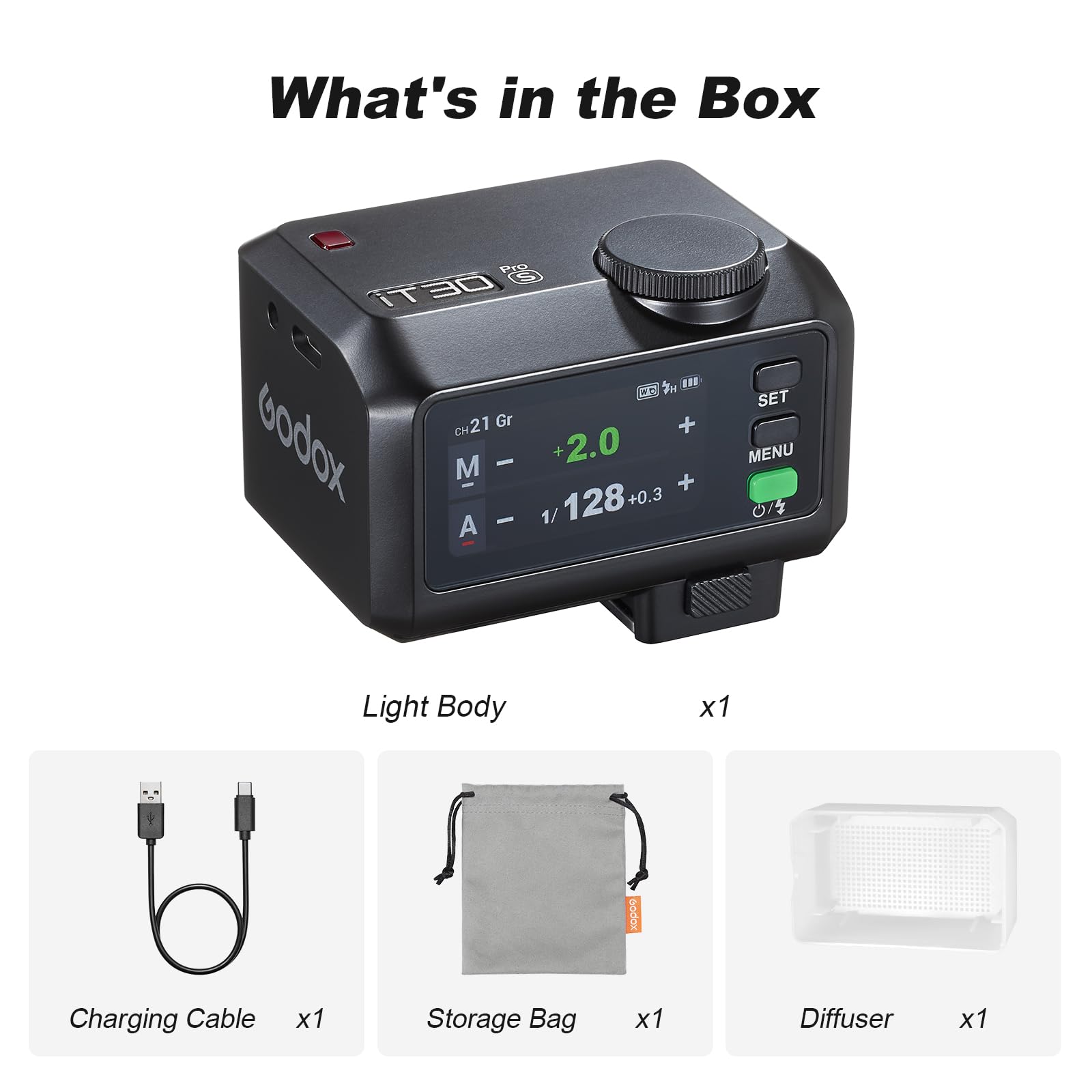 Godox iT30Pro-S iT30Pro S Mini Flash della Fotocamera con Diffusore Bianco Speedlite Camera Flash 560 Flash a Piena Potenza 2,4G Wireless Master & Receiver GN15 TTL 1/8000s para Sony DSLR(nero)