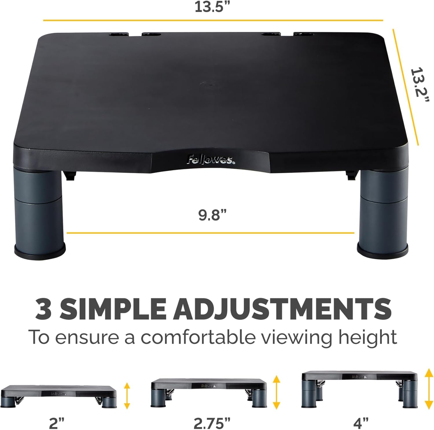 Fellowes® Monitor Riser, 4" H x 13 1/8" W x 13 1/2" D, Graphite