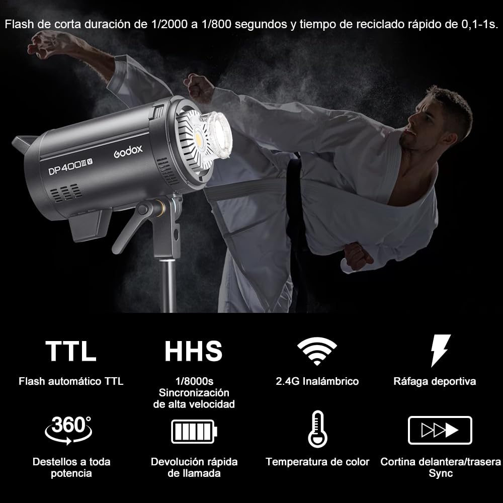 GODOX DP1000IIIV Flash de Estudio Profesional Luz de Video Montura Bowens Kit de Flash 1000Ws GN140 5800±200K 100-240V 61 Niveles de Intensidad de Flash Ajustables para fotografía de Retrato