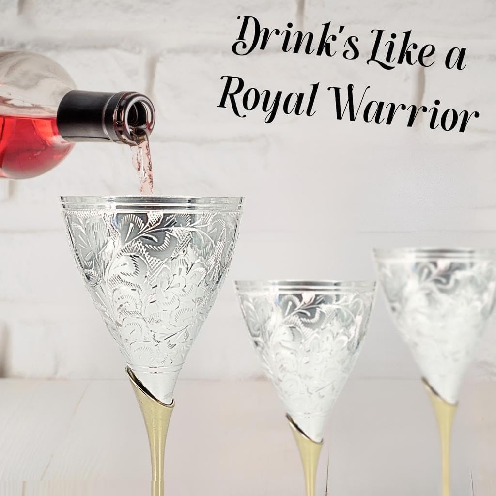 Brass Champagne Toasting Flutes Set of 2 with Velvet Gift Box - Silver Plated Gothic Wine Goblets - Vintage Engraved Chalice for Wedding Anniversary Housewarming - Elegant Couple Gift - Image 6