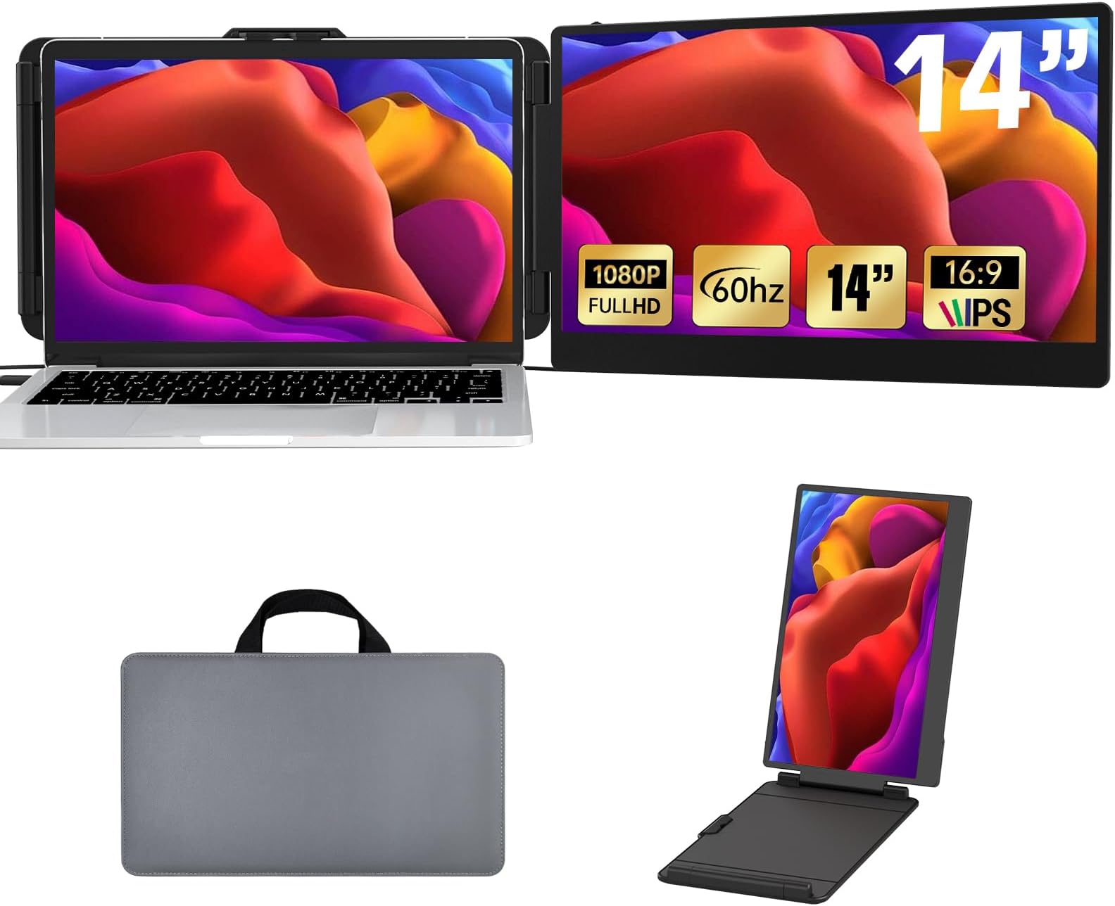 Laptop Monitor Extender, Portable Monitor for Laptop, Screen Extender Portable16:9, HDMI/Type-C Plug and Play Display 1080P for Tablet PC/Mac/Phone