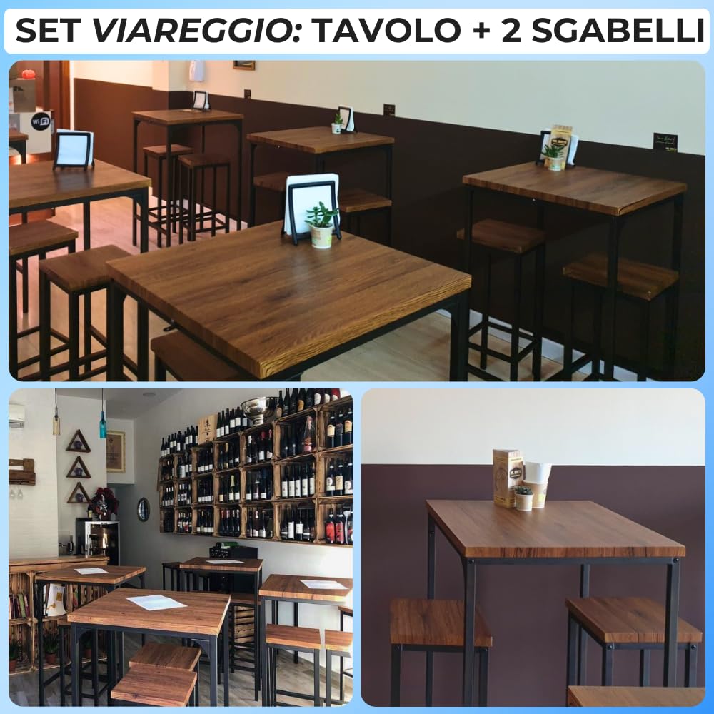 YELLOO - Set tavolo alto da bar con sgabello bar per uso interno, Ilot Central Cucina, tavolo da cucina piccolo spazio per intrattenere gli ospiti (Viareggio, 1 tavolo + 2 sgabelli)