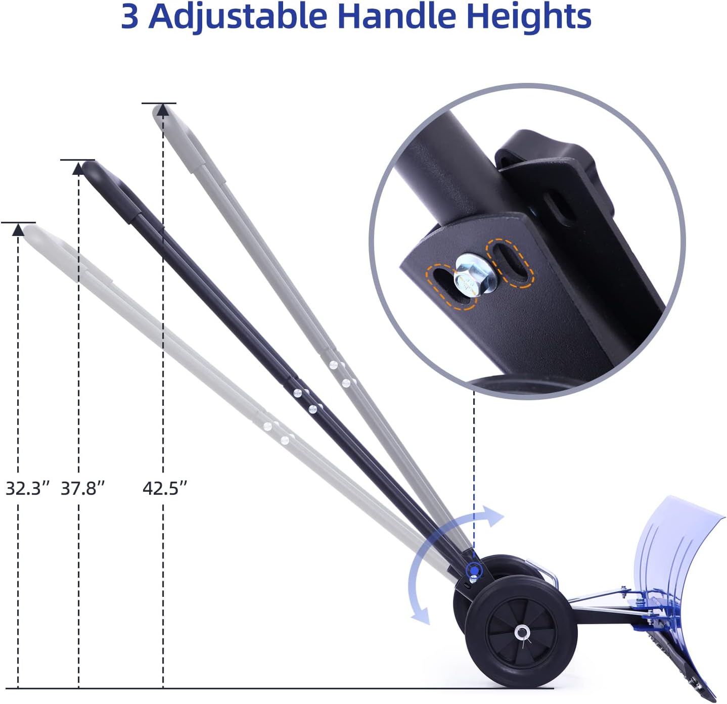 Review Ohuhu Snow Shovel for Driveway Heavy Duty Metal Snow Shovels with Wheels for Snow