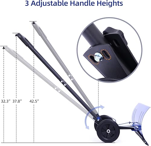 Miniatura 3 de Ohuhu Pala de nieve para entrada 2024 palas de nieve de metal con ruedas de ángulo ajustable mejoradas con hoja grande de 30 x 12 pulgadas para