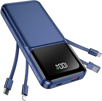 – Portable Charger with Built in Cable-20000mAh Fast Charging 22.5W Slim Power Bank USB C LED Display Travel Battery Pack 5 Outputs & 3 Inputs for iPhone, Samsung, iPad etc。