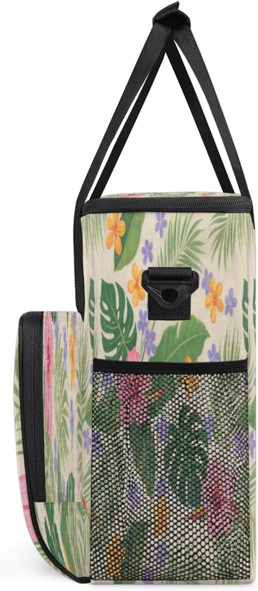 Tropical Flower Pattern Portable Coffee Maker Carrying Bag Compatible with Keurig K-Mini or K-Mini Plus - Travel Storage Tote with K-Cup Pod Pockets for Single Serve Coffee Brewer