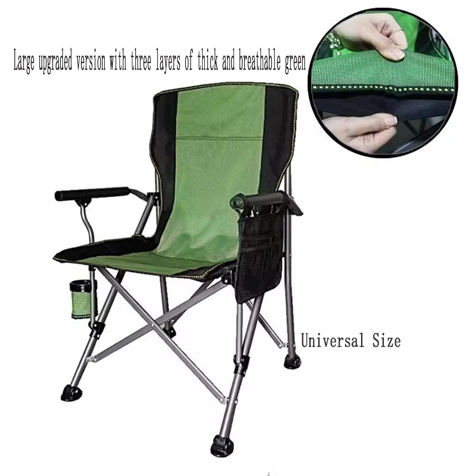 Chaise de Camping Pliable Surdimensionnée Portable avec Porte Gobelets et Accoudoirs Cadre Stable pour Extérieur Intérieur Camping Pêche Couleur Noir Gris C