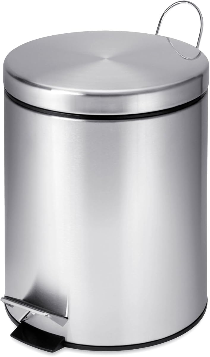 Mini Stainless Steel Trash Can with Lid and Foot Pedal, 5-Liter Small Garbage Bin for Bathroom or Office, Silver