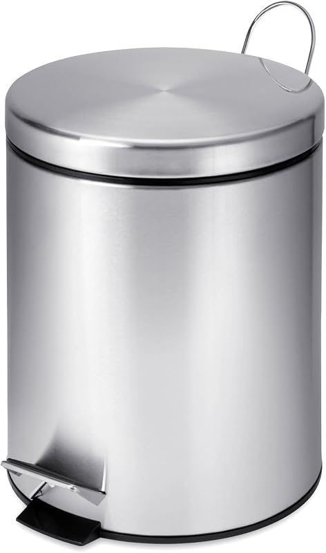 Mini Stainless Steel Trash Can with Lid and Foot Pedal, 5-Liter Small Garbage Bin for Bathroom or Office, Silver