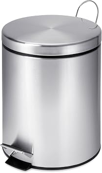 Honey-Can-Do Mini Stainless Steel Trash Can with Lid and Foot Pedal, 5-Liter Small Garbage Bin for Bathroom or Office, Silver