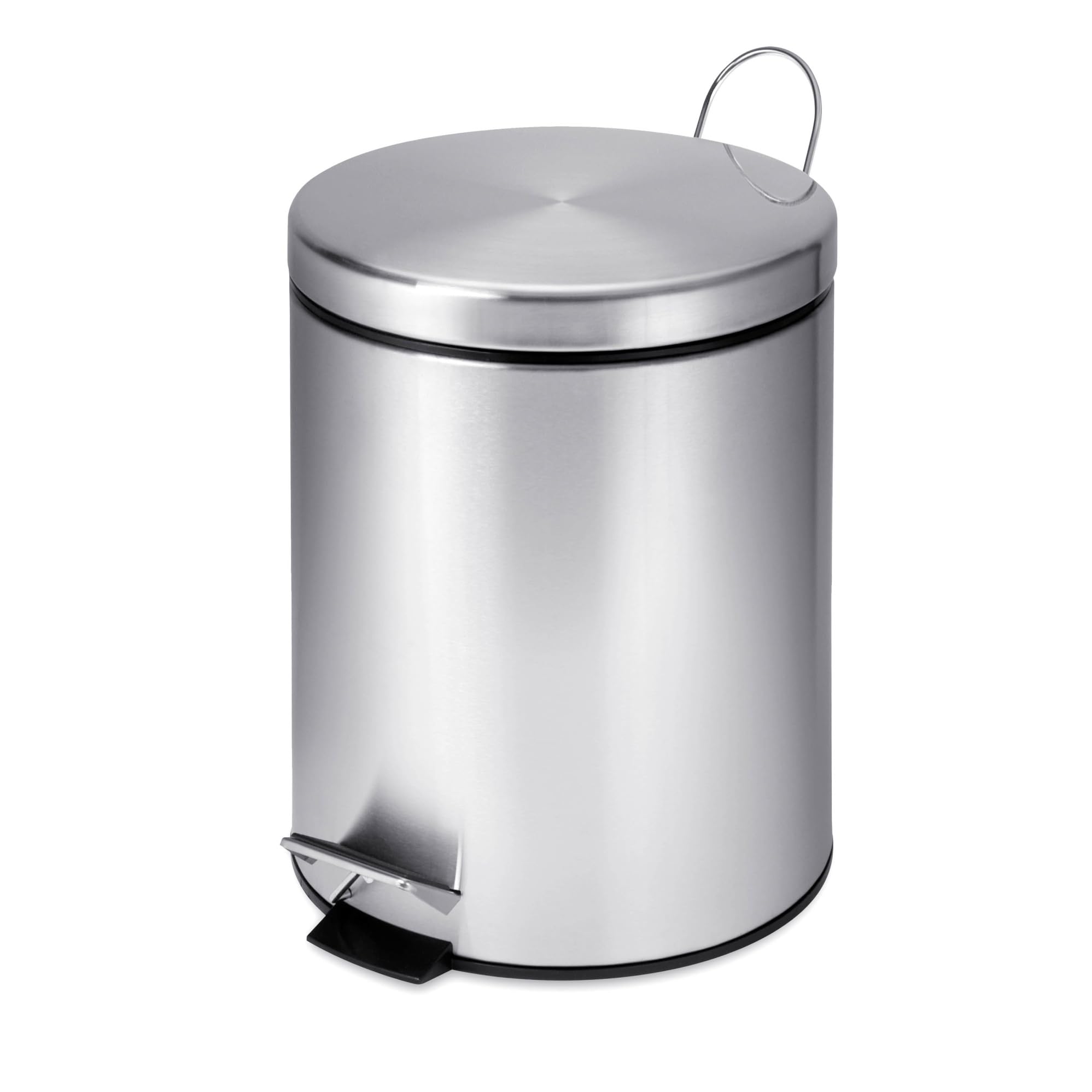 Honey-Can-Do Mini Stainless Steel Trash Can with Lid and Foot Pedal, 5-Liter Small Garbage Bin for Bathroom or Office, Silver