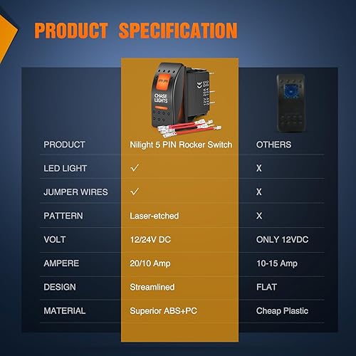 Miniatura 7 de Nilight Luces de persecución UTV, interruptor basculante de encendido y apagado de 5 pines SPST, interruptores de barra de luz LED con