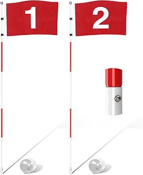 KINGTOP 6 ft Golf Flagstick Sets, 5-Section with Flags and Cups | Portable section flagpoles, 14 x 20 in flags, hole cups, backyard practice putting greens, driving ranges, golf clubs