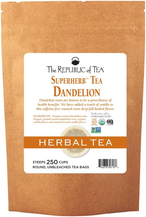 The Republic of Tea — Organic Dandelion SuperHerb Tea Refill Bag, 250 Herbal Tea Bags, Naturally Caffeine-Free