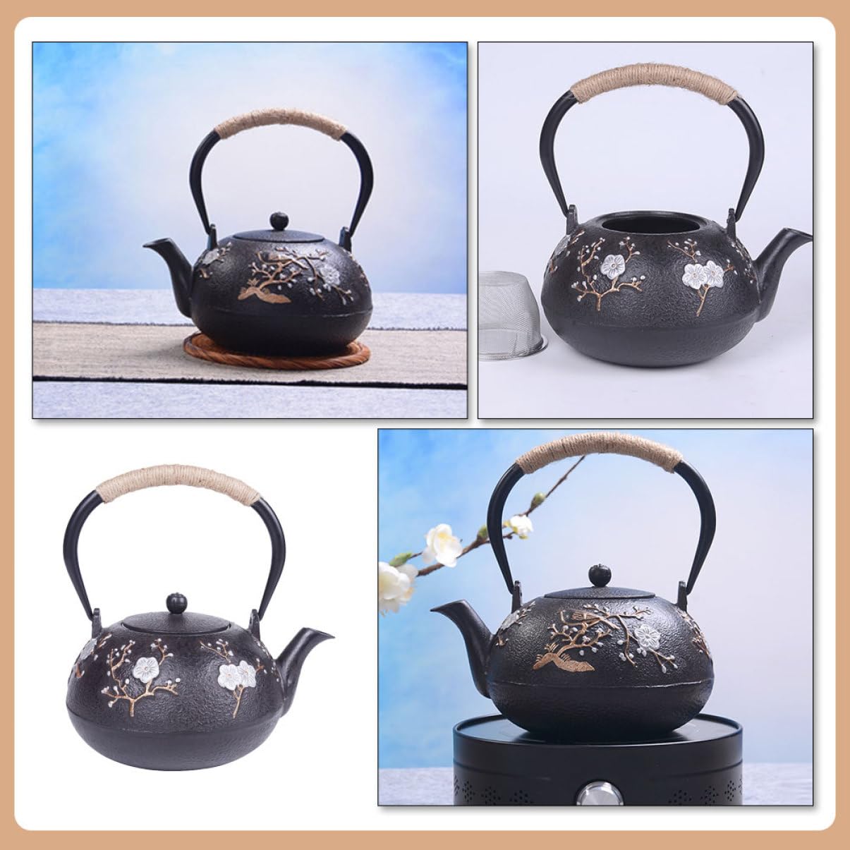 Cabilock Tetera Tetsubin de Hierro Fundido Pequeña, Infusor de Hojas Sueltas, Interior Esmaltado, para Hogar y Oficina, Tetera Metálica Tradicional Japonesa, Decoración y Uso Diario