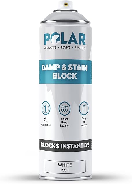 Polar Damp & Stain Block Spray - Matt White - 500ml - Stops & Removes Mould & Stains - Ideal For Interior Walls & Ceilings - Wood, Plaster, Cement, Stone & Brick - Packaging May Vary