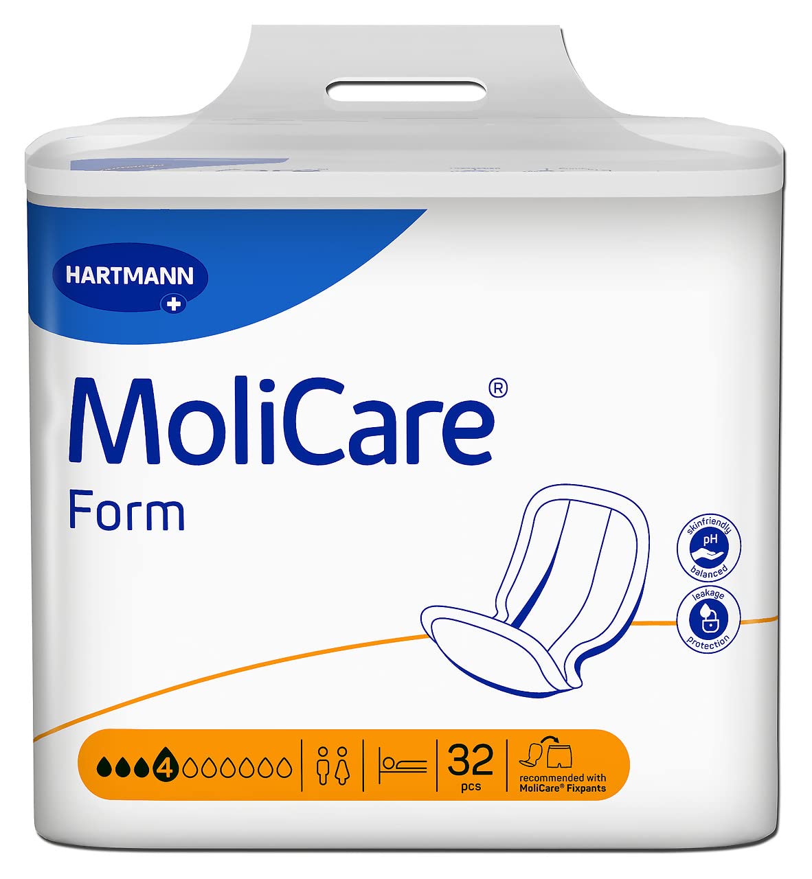 Molicare Forma 4 krople, do lekkiego nietrzymania moczu: wysokie bezpieczeństwo, dodatkowa ochrona przed wyciekiem i dyskrecja dla kobiet i mężczyzn, do stosowania z MoliCare Premium Fixpants, 4 x 32