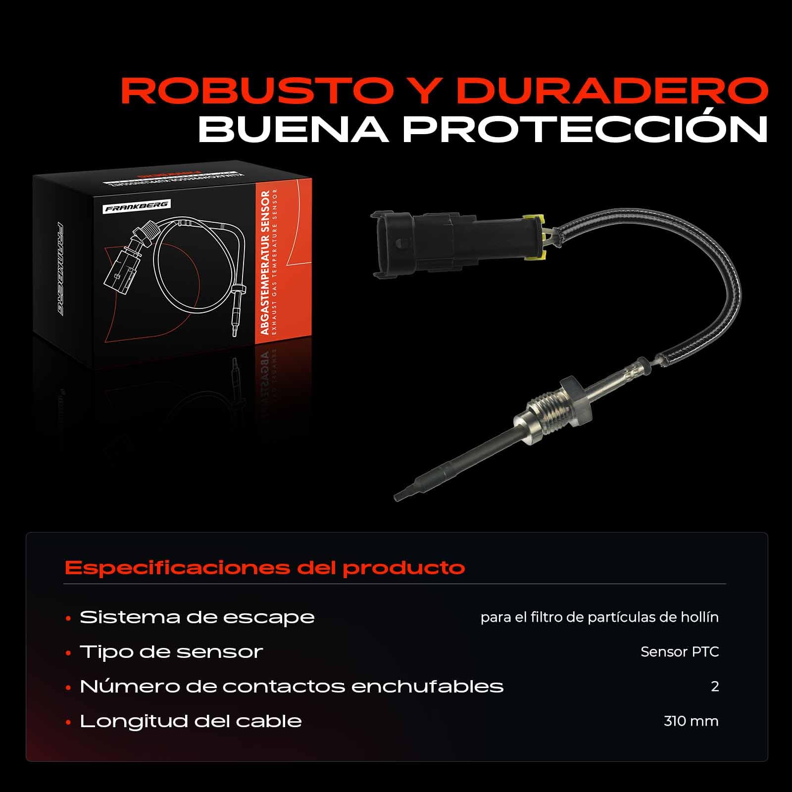 Frankberg Sensor de temperatura de gases de escape 2 Polos Compatible con Antara L07 Captiva C100 C140 Orlando J309 Replace# 7452065,96868946