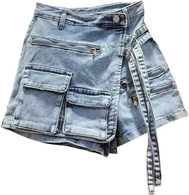Irregular Denim Shorts Women's Spring Summer A-Line High-Waist Loose Slimming Wide Leg Hot Shorts Workwear Skirt Pants