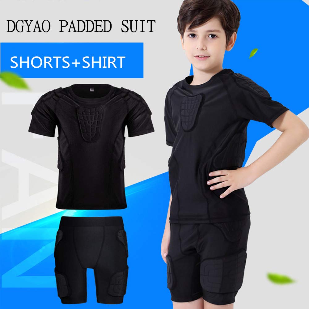 Niños Deportes Camiseta Protectora Acolchada y Pantalones Cortos Hombro Costilla Cuello Protector de Cadera Traje para fútbol Rugby Baloncesto Esquí Snowboard Patinaje Contacto Deportes