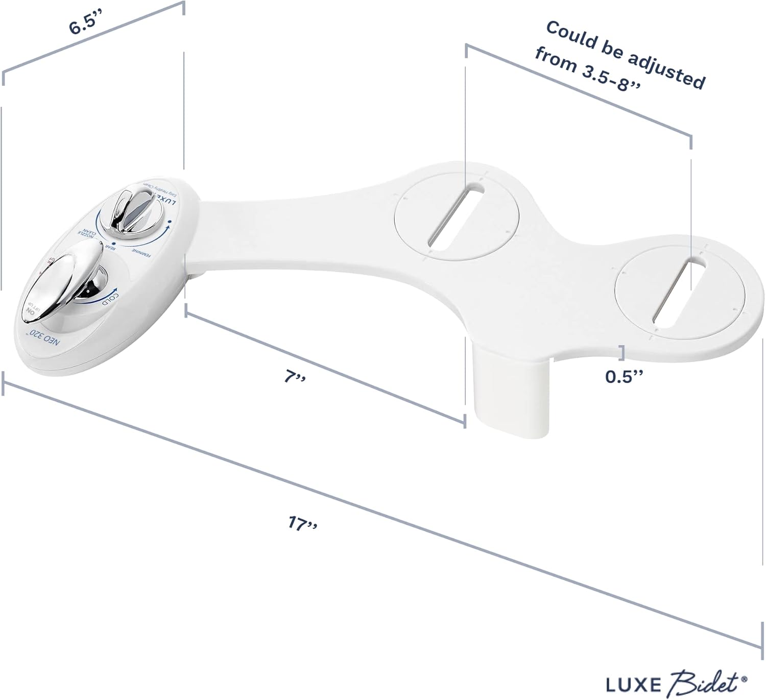 LUXE Bidet Neo 320 white 320-Self Cleaning Dual Nozzle-Hot and Cold Water Non-Electric Mechanical Bidet Toilet Attachment, 17 x 10 x 3 inches - - 