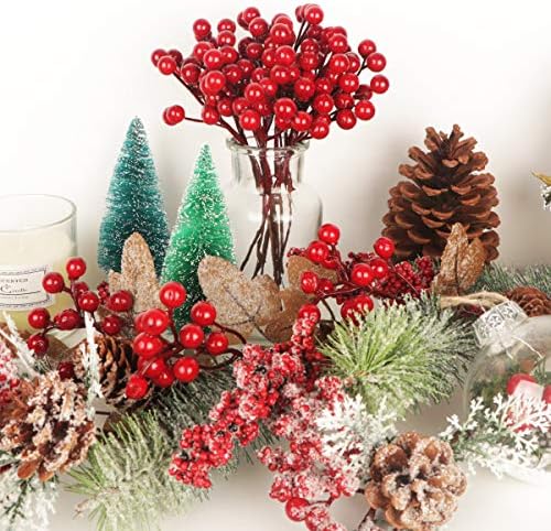 20 Pack Christmas Artificial Red Berries Stems,Christmas Holly Berries Burgundy Red Berries Picks Holly Berries Branches for Christmas Tree Xmas Wreath Crafts Wedding Season Winter Home Decoration