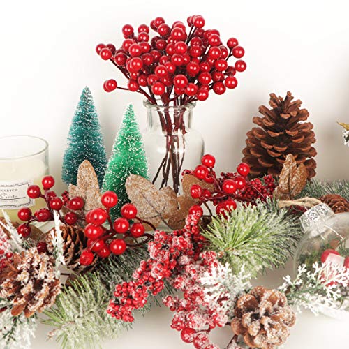 Fangoo 20 Pack 7 Inch Artificial Red Berry Picks for Christmas Tree Burgundy Red Berries Stems Holly Berry Branches Ornaments Wreath Crafts Wedding Holiday Season Winter Home Decor by Fangoo - Image 7