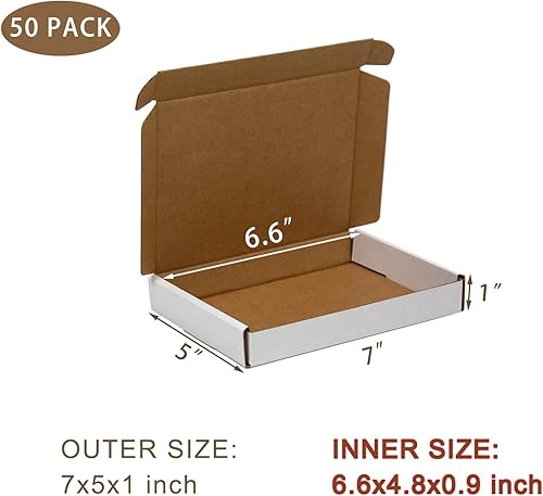 Miniatura 2 de SUNLPH Paquete de 50 cajas de envío pequeñas de 7 x 5 x 1 pulgadas, cajas de cartón corrugado blanco, caja de embalaje para envío y mudanza