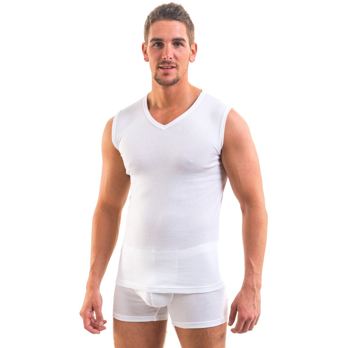 HERMO 3050 Lot de 3 Business Shirt Homme avec col V, Maillot de Corps en 100% Coton Biologique (Tank Top)