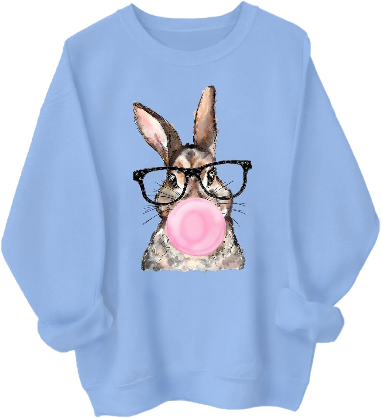 Bunny Sweatshirt Embroidered Look Print Easter Bunny Ears Rabbit Crewneck Easter Shirts for Women
