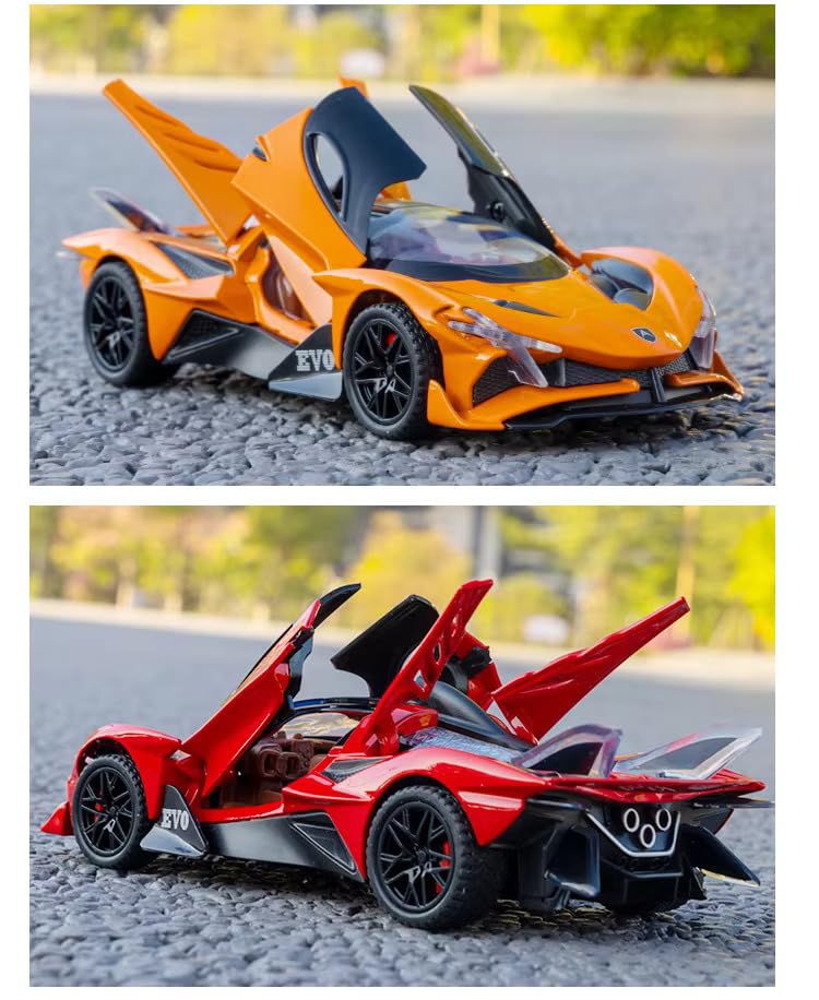 Image of Apollo Project Evo Toy Car Supercar - 1:32 Scale Die-Cast Alloy Model, Pull-Back with Openable Doors, Light & Sound, Gift for Kids & Collectors (Red)