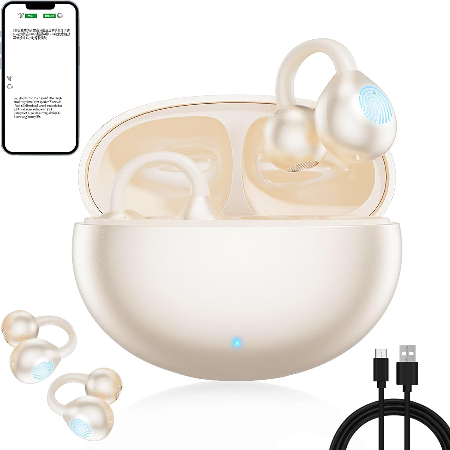 ai translator earbuds, 3-in-1 translation earbuds real time, language translation earbuds, 144-language real-time two-way translation device, suitable for tourism, business, learning music(milkywhite)