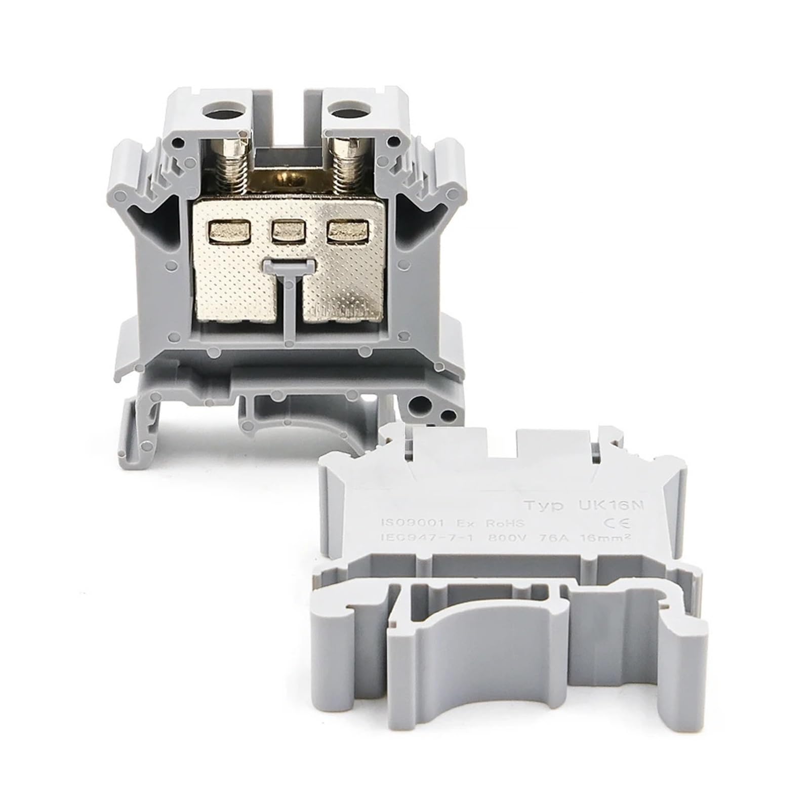 10Pcs UK 16N High Foot DIN Rail Terminal Block 101A Screw Connection High Voltage Electrical Conductor(UK-16N-10 PCS-Gray)