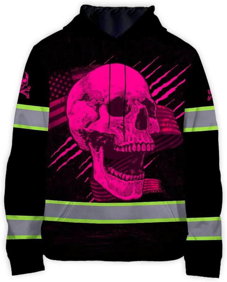 Matedecor Skull US Flag Reflective High Visibility Hoodie For Men Construction Hi Vis Safety Workwear Custom Name