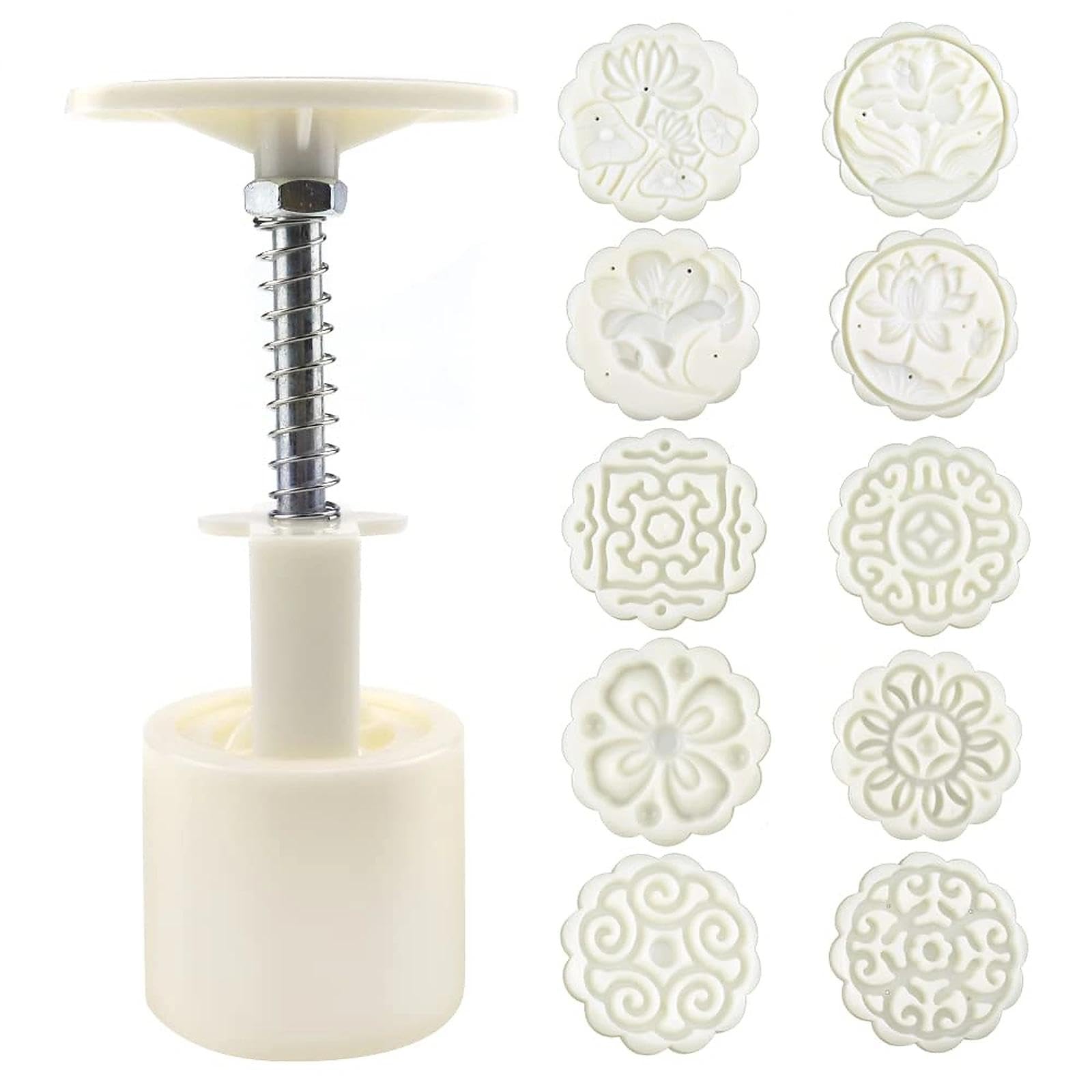 Stampi Mooncake Stampo per Torta Lunare 3D Stampo a Pressione Manuale Materiale di Sicurezza Imposta la muffa Mooncake Stampa 50g con 15 francobolli per Biscotti dolci Pasticcini