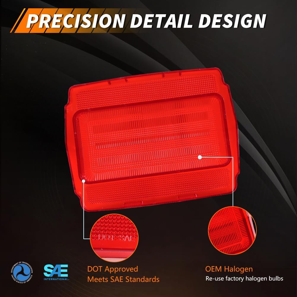 Tail Light Lens Compatible with 1965 1966 Must-ang, [DOT] [IP67 Waterproof] Tail Lamp Lens (Left + Right), 1 Pair, Red Lens