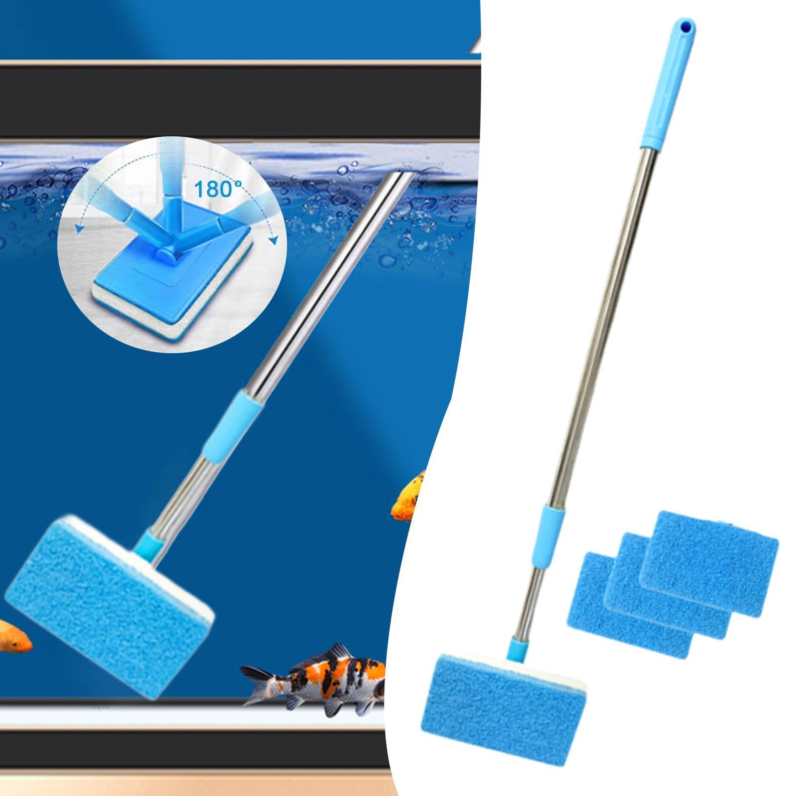 perfk Brosse de Nettoyage D'Aquarium Outil Complet et Grattoir à Algues Épurateur de Vitres avec Manche Long Télescopique Adapté pour L'Entretien des Bacs, Tête Carrée 3