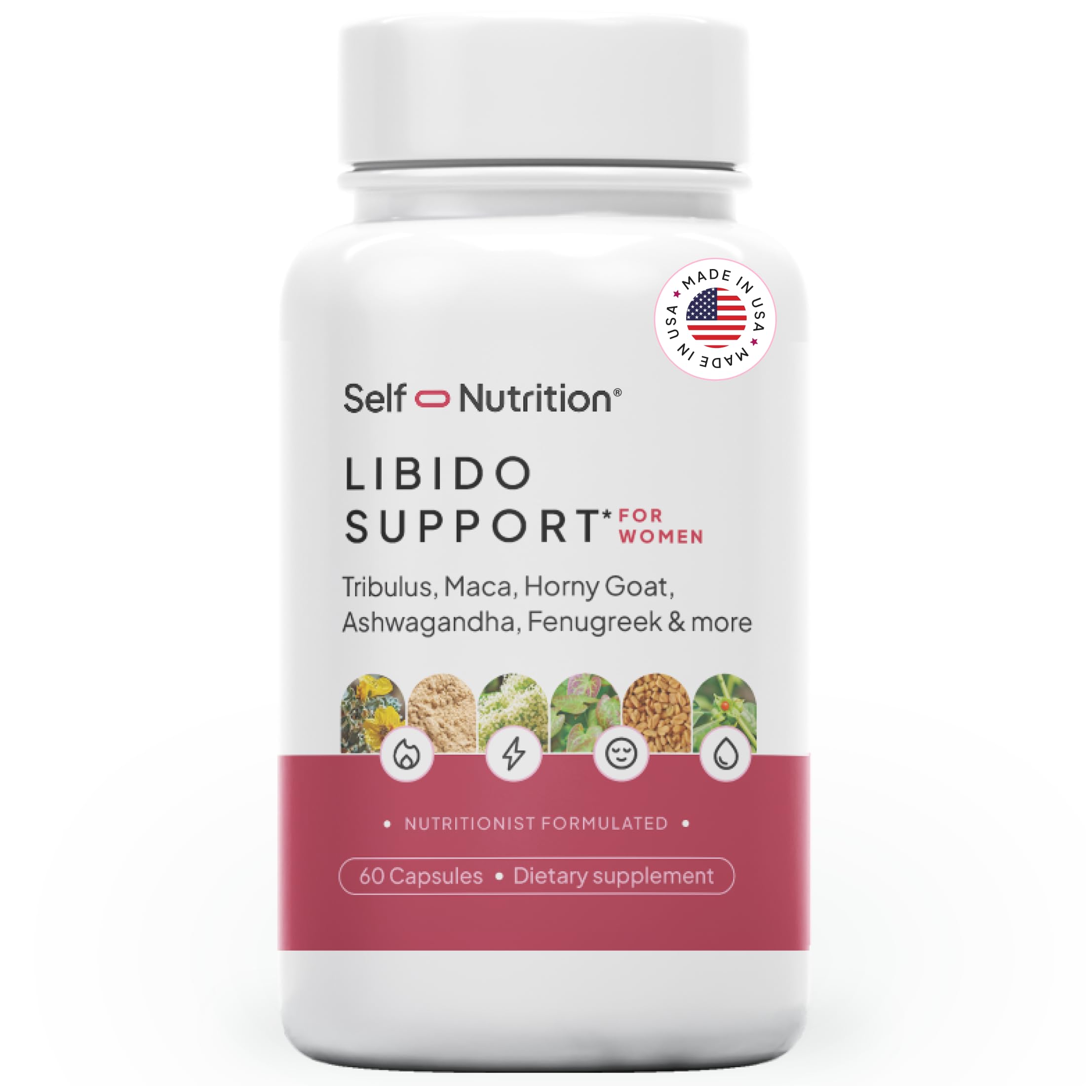 SELF NUTRITION Libido Booster for Women, Sensitivity & Desire - Third-Party Tested - Horny Goat, maca, tribulus, ashwagandha & More - Vegan, Made in USA, 60 Capsules.