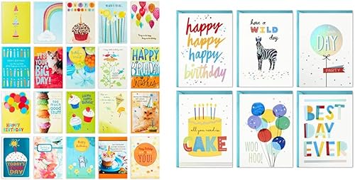 Hallmark Surtido de tarjetas de cumpleaños, 20 tarjetas con sobres (caja organizadora de tarjetas de recarga) y surtido de tarjetas de cumpleaños,
