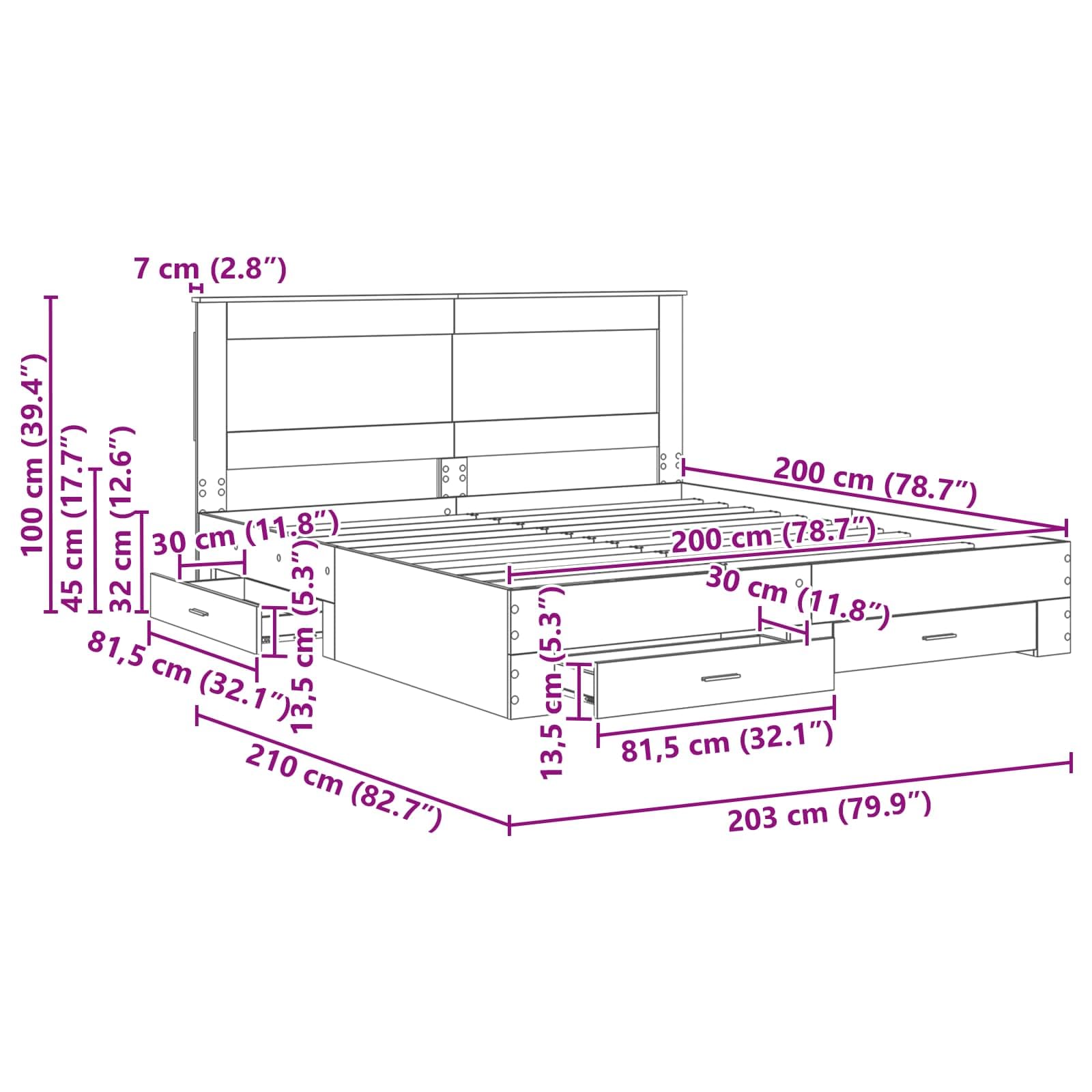 vidaXL Estructura de Cama con cajón con cabecera Madera contrachapada, Diseño de Dormitorio Moderno, soluciones de Almacenamiento, Cama Elegante, área de Descanso útil, Muebles con Estilo