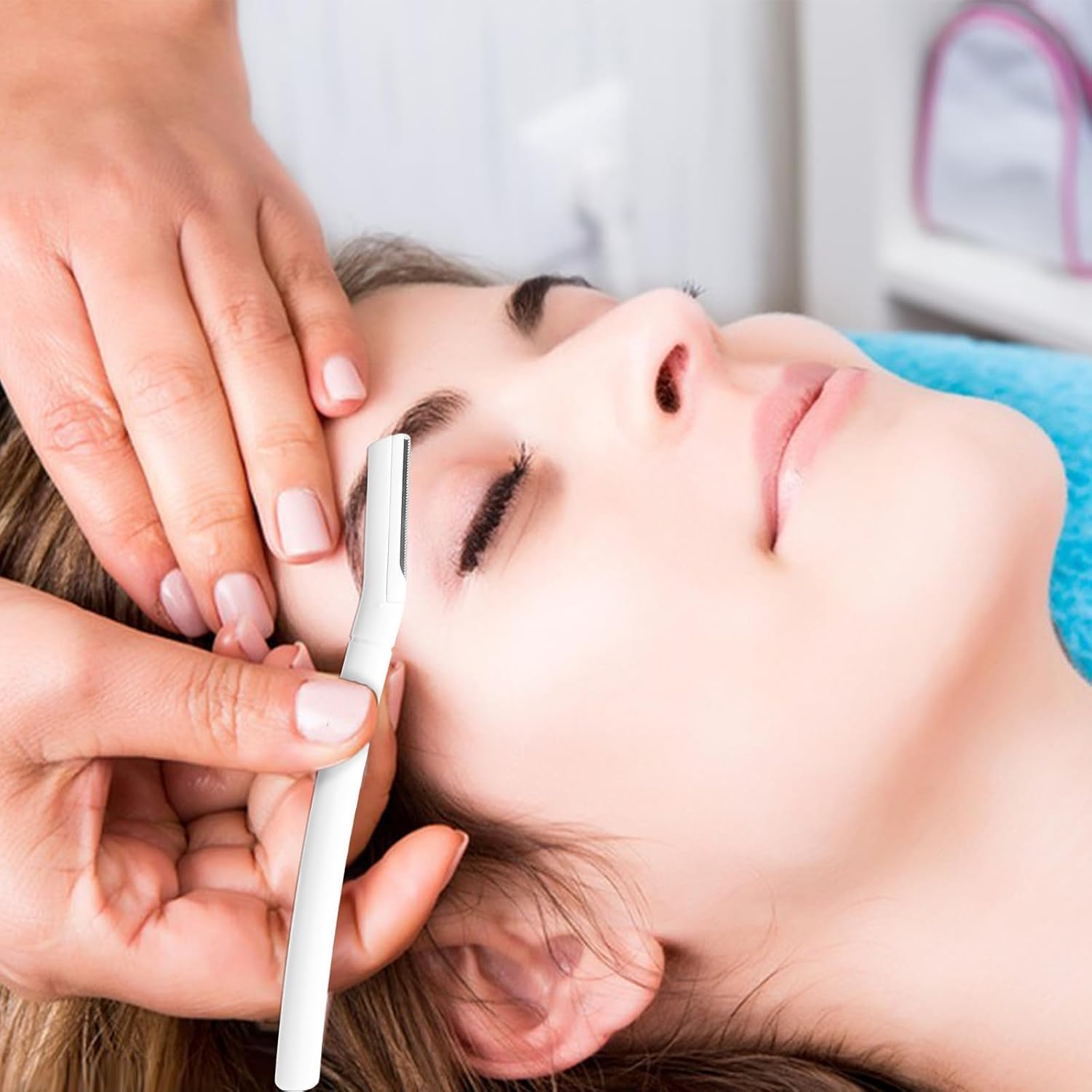 SPAREQUE Face Eyebrow Razor Dermaplaning Tool Trimmer Precision Stainless Steel Multipurpose Hair Remover White Peach Fluff Hair Remover for Face 4