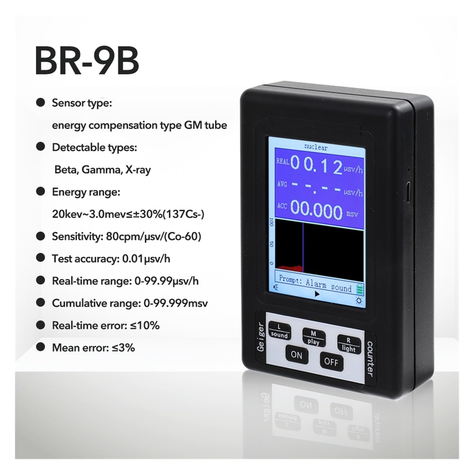 BR-9-Serie Elektromagnetischer Strahlungs-Kerndetektor EMF Handheld-Digitalanzeige Geigerzähler Voll funktionsfähiger Typprüfer Radioaktiver Monitor-Tester(BR-9A)