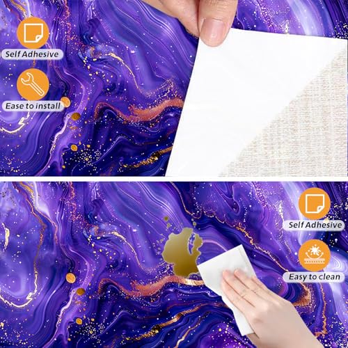 Image of Nuxovilar Purple Marble Swirl Peel Stick Contact Paper PVC 15.75x39.37 | Wall Decal, Molding Trim, Peel Stick Border, Self Adhesive Liner, for Bedroom, Living Room, Table (Purple Swirl)