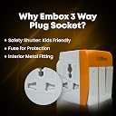 EMBOX 3 Pin Multi Plug Adapter with Individual Switch 3 Pin Plug Socket Safety Shutter Spike Buster Fuse Protected Adapter 3 Way Plug Extension for Home Office Travel-5A-250V, Pack of 1 Orange gallery image