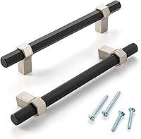 Vista 3 de Paquete de 5 tiradores de gabinete con agujero central de 5 pulgadas, manijas de gabinete en negro mate y níquel cepillado, accesorios de cocina