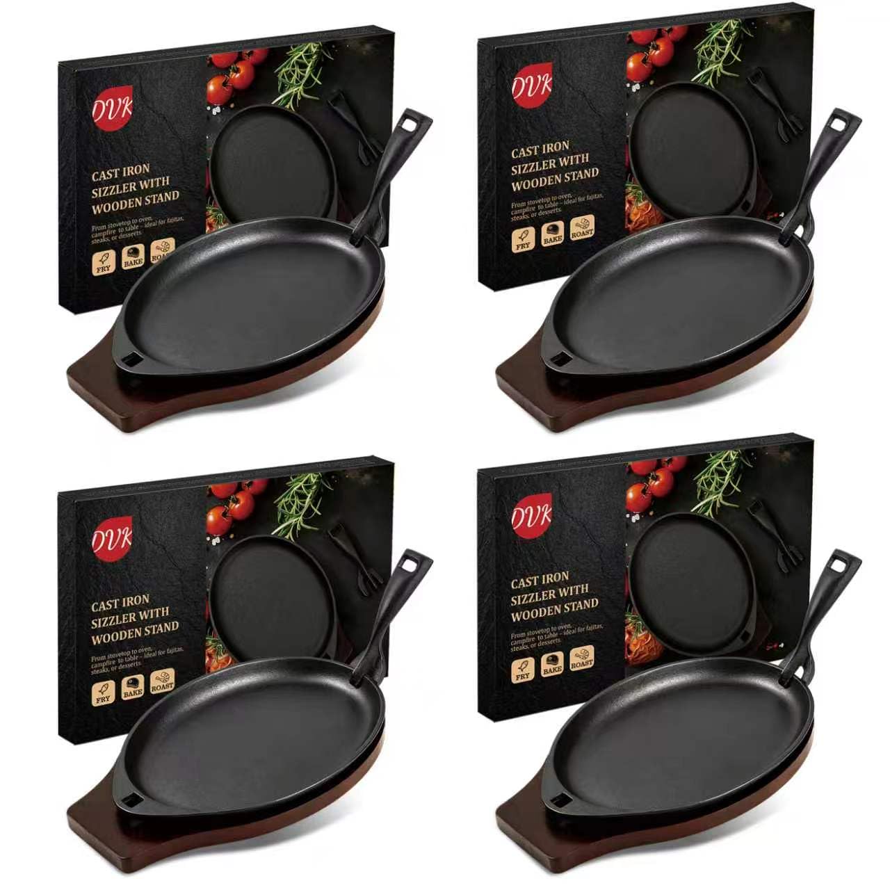 DVK Cast Iron Fajita Plate Set - Sizzling Skillet -8