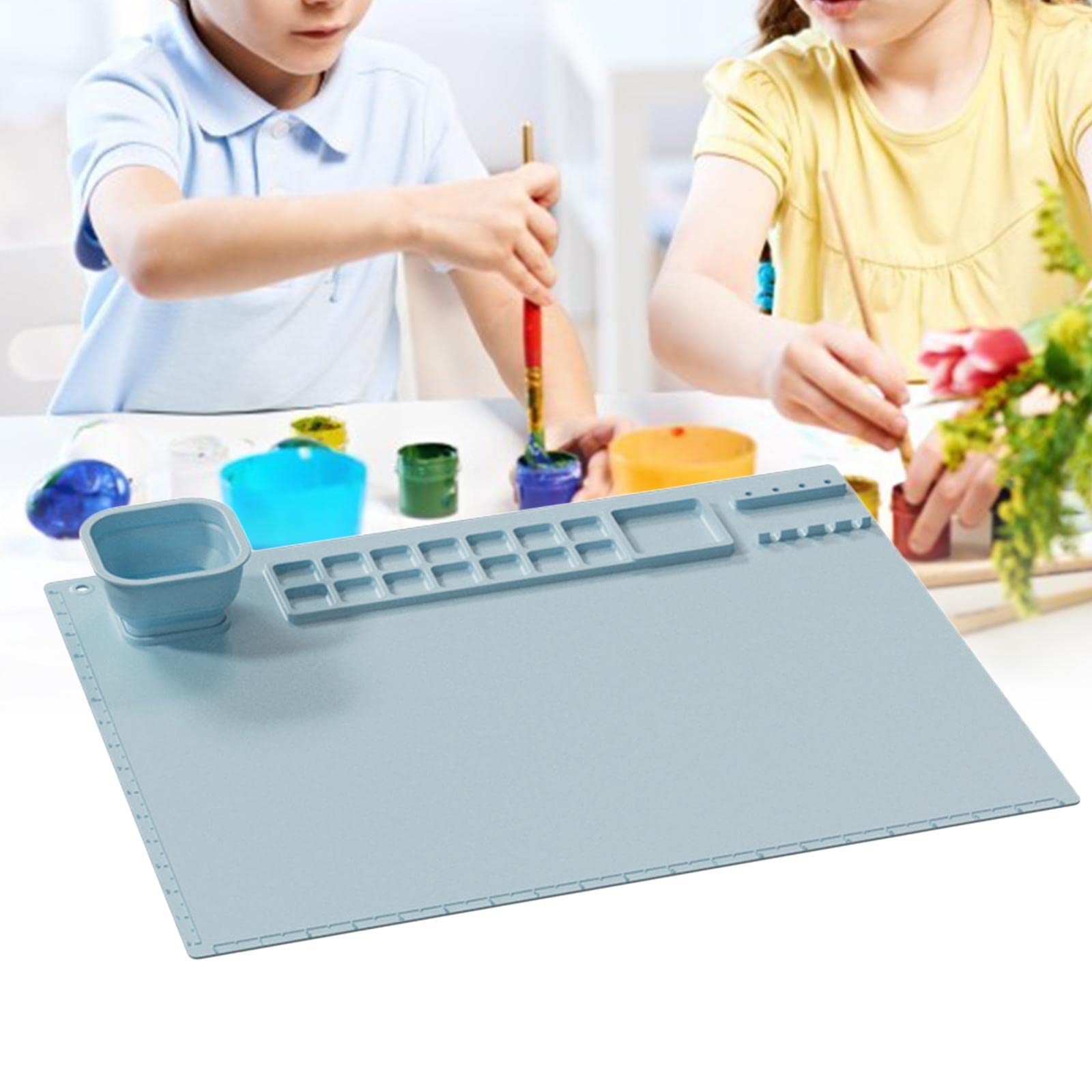 Tappetino in Silicone per Pittura Artigianale, Grande Tappetino in Silicone per Colata di Resina, Tappetino Antiaderente con Tazza di Pulizia, Divisor, Blu