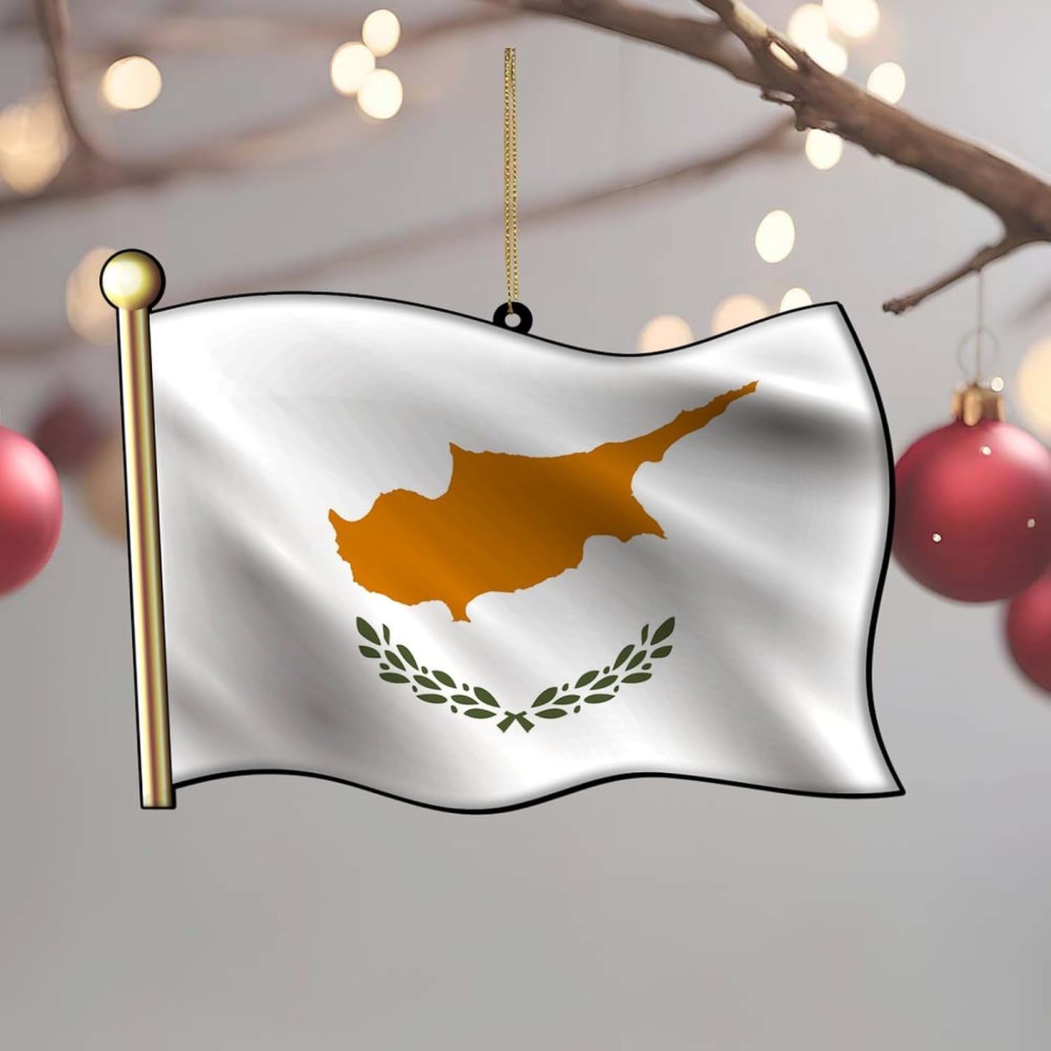 Custom Christmas Ornaments - 3" Ornaments Double-Sided Print Cyprus Flag Hanging Accessories for Car Christmas Stockings Stuffers 2024 Travel The World Souvenir Xmas Ornament Gifts for Men Home Decor image 5